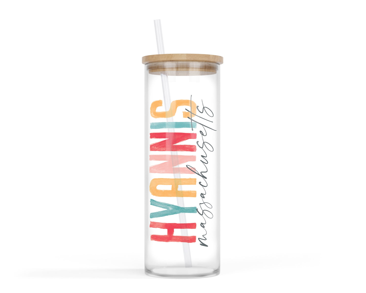 24oz Cold Brew Glass Watercolor City Hyannis MA
