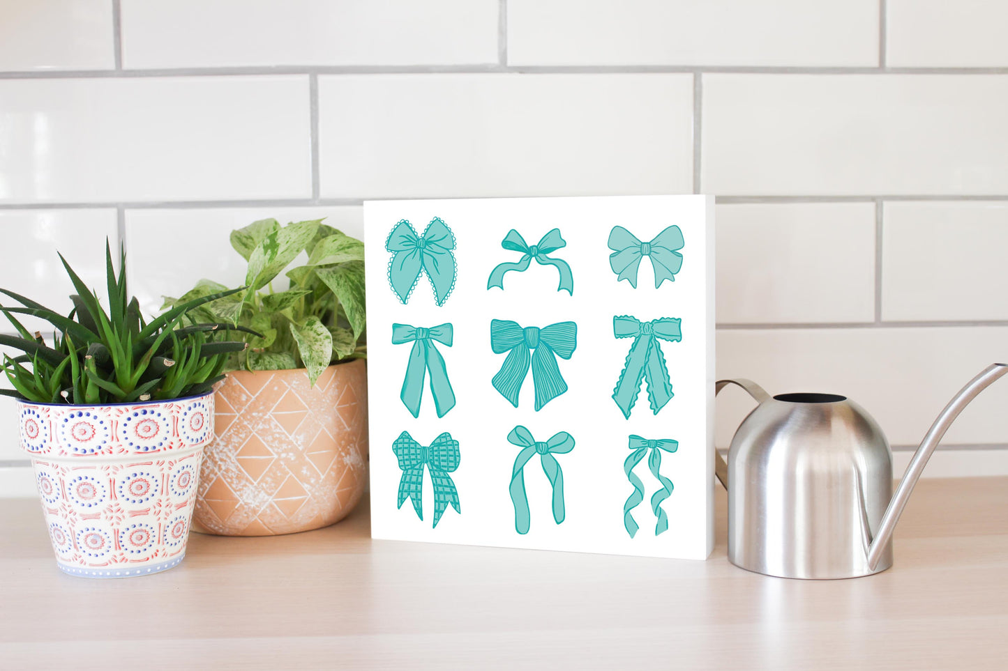 Preppy Bows 10x10 Wood Sign | Blue Preppy Bows