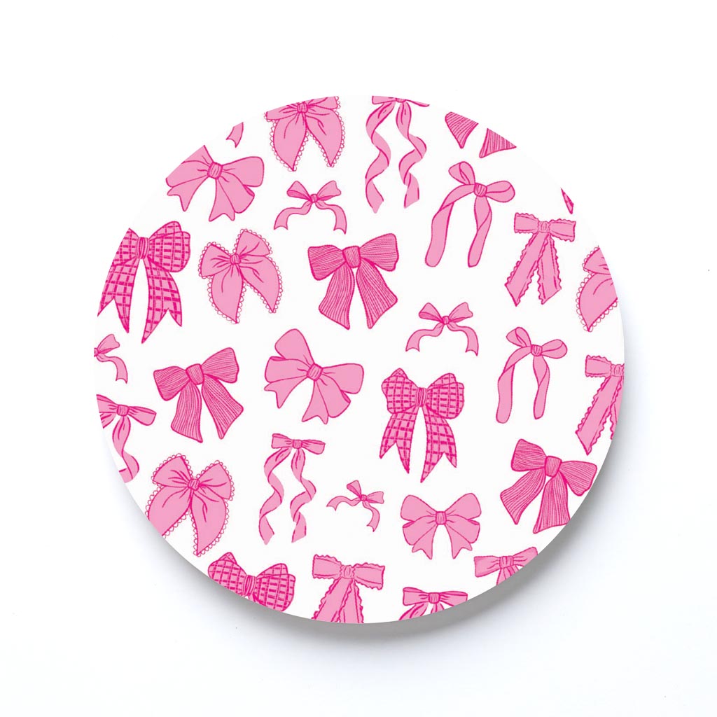 Preppy Bows Round Coaster | Pink Preppy Bows