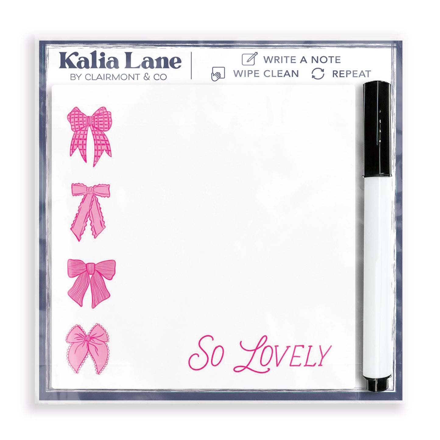 Preppy Bows 4x4 Dry Erase | Pink Bow So Lovely