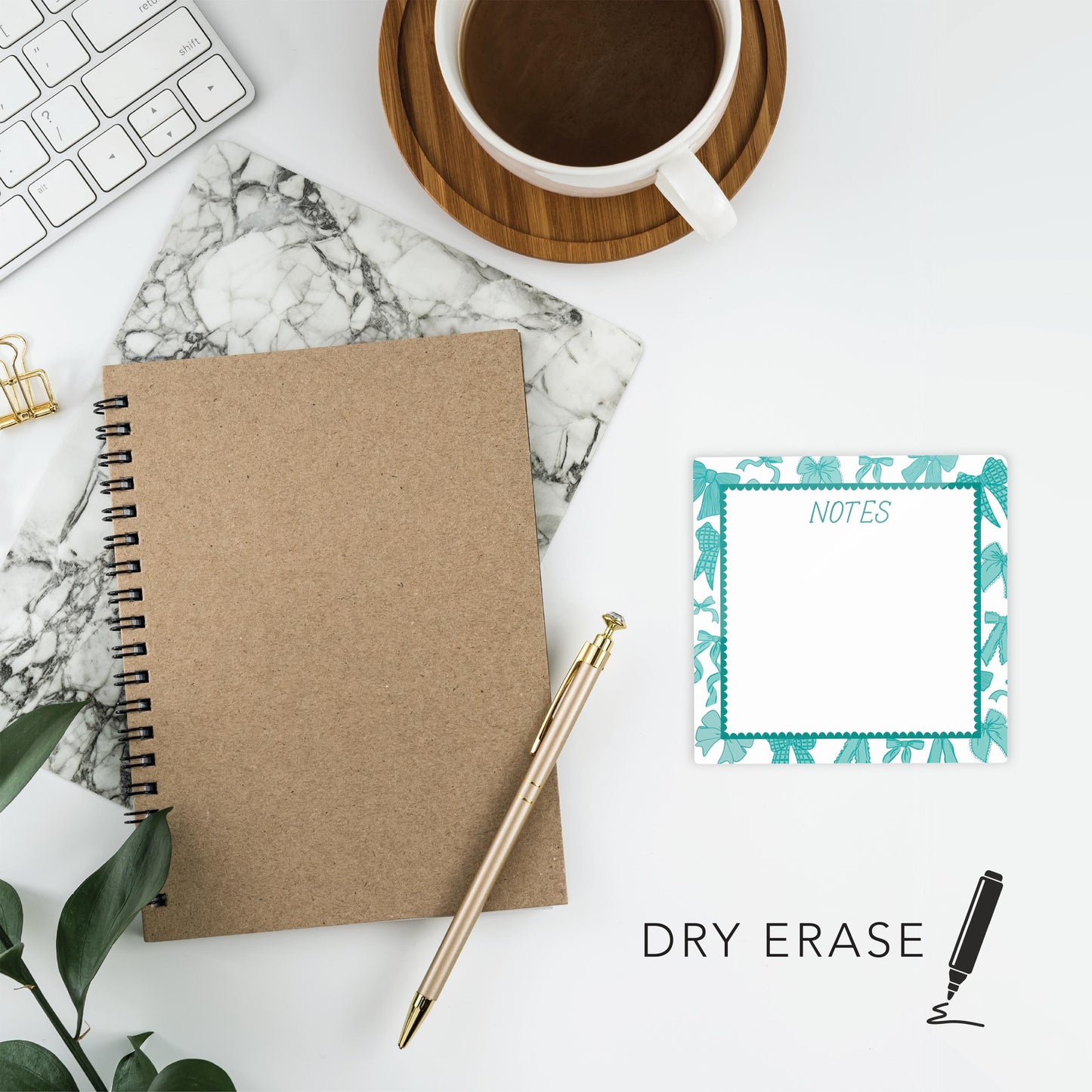 Kalia Lane 4x4 Dry Erase | Preppy Bows Blue Scalloped Border Notes
