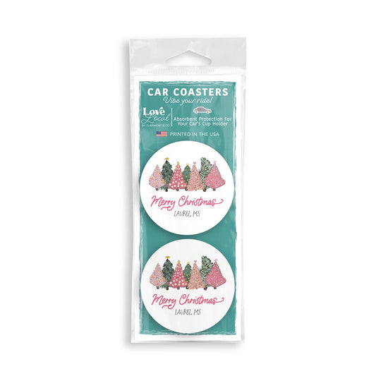 Love+Local Car Coaster Pack | Pink Christmas Trees