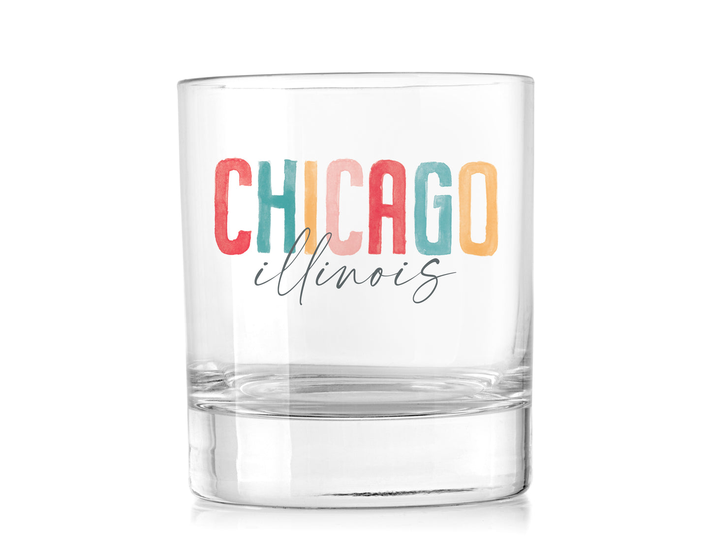 11oz The Rocks Glass Watercolor City Chicago IL