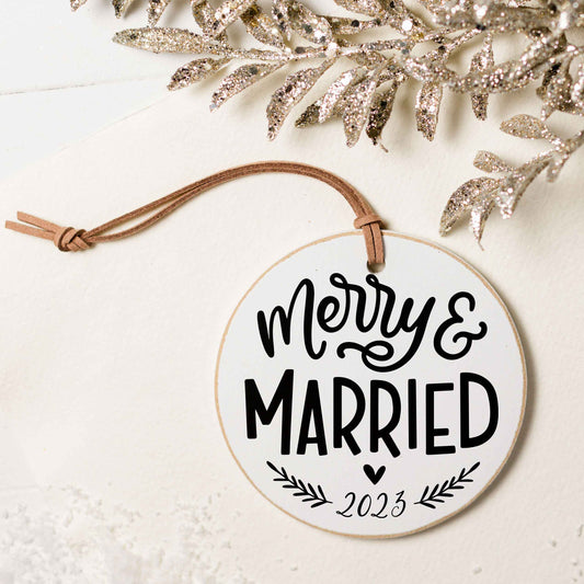 Merry & Married Round Ornament