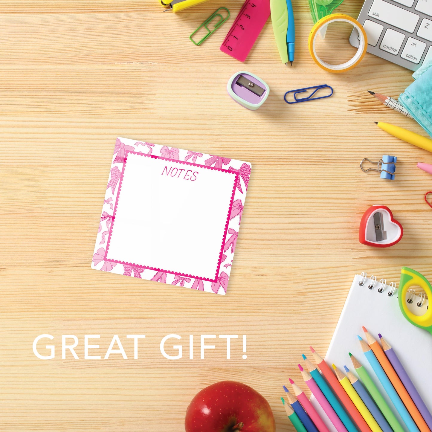 Kalia Lane 4x4 Dry Erase | Preppy Bows Pink Scalloped Border Notes