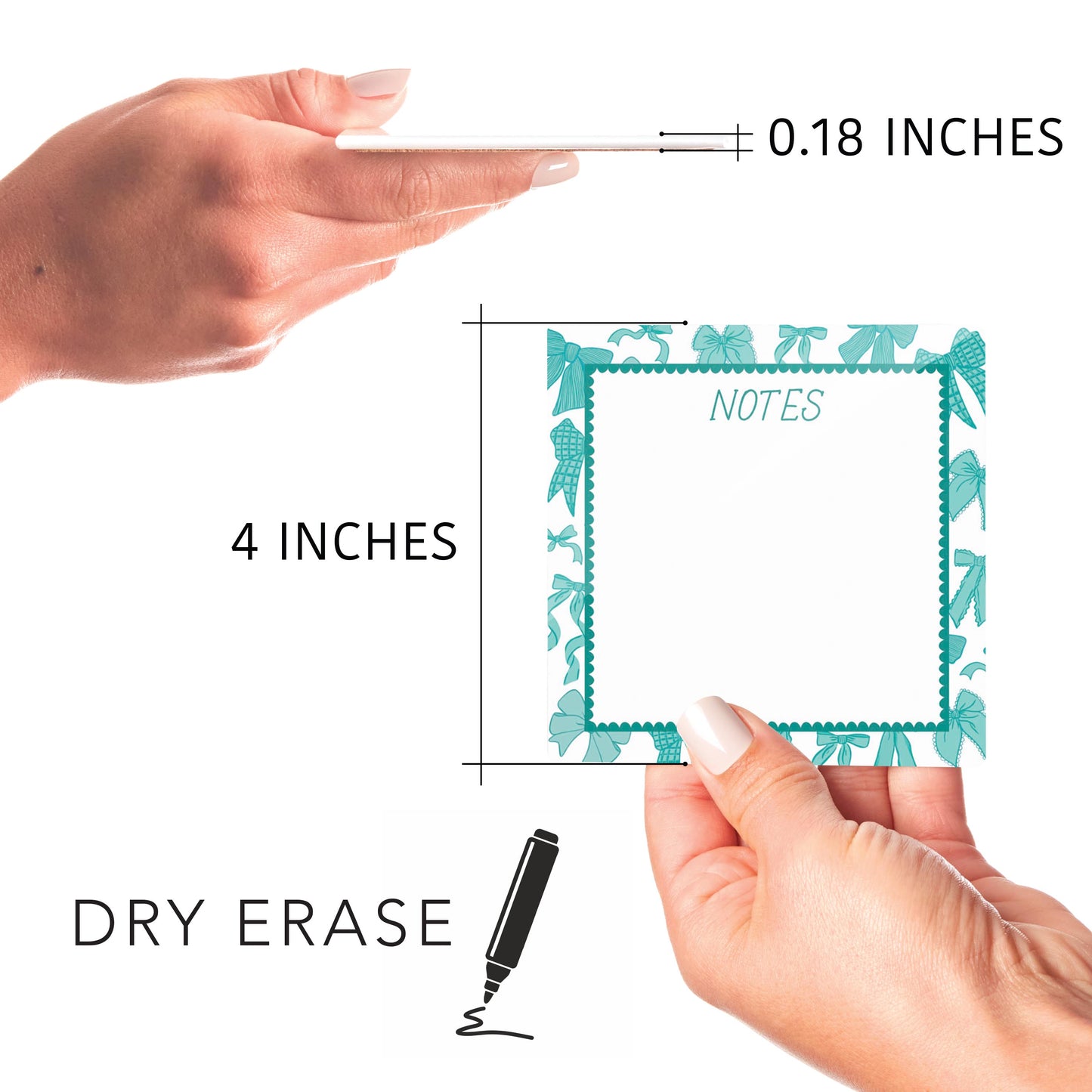 Kalia Lane 4x4 Dry Erase | Preppy Bows Blue Scalloped Border Notes