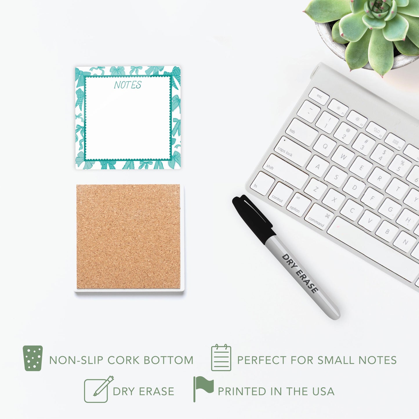 Kalia Lane 4x4 Dry Erase | Preppy Bows Blue Scalloped Border Notes