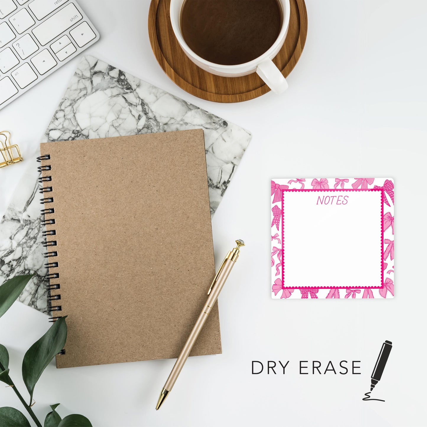 Kalia Lane 4x4 Dry Erase | Preppy Bows Pink Scalloped Border Notes
