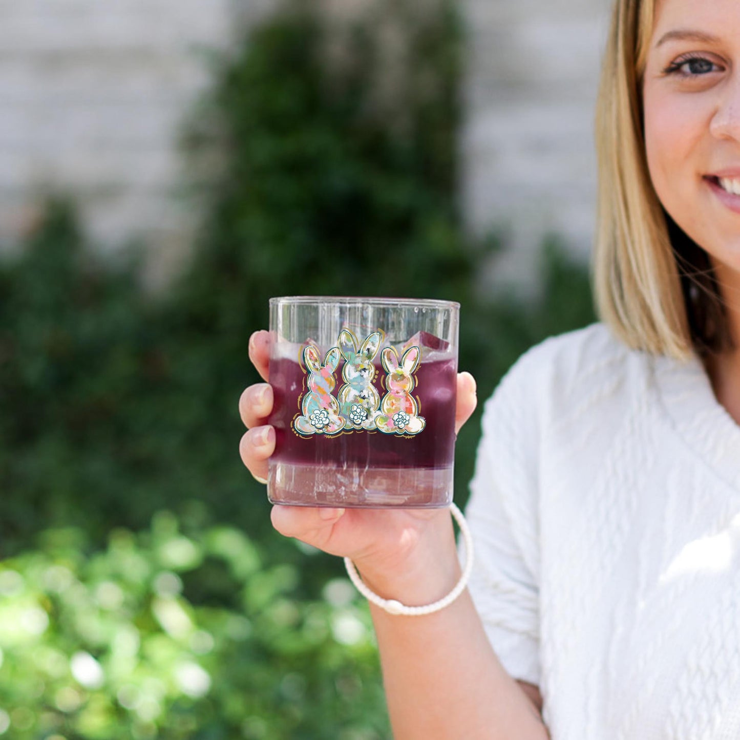 11oz Bourbon Glass-Painted Bunny Trio