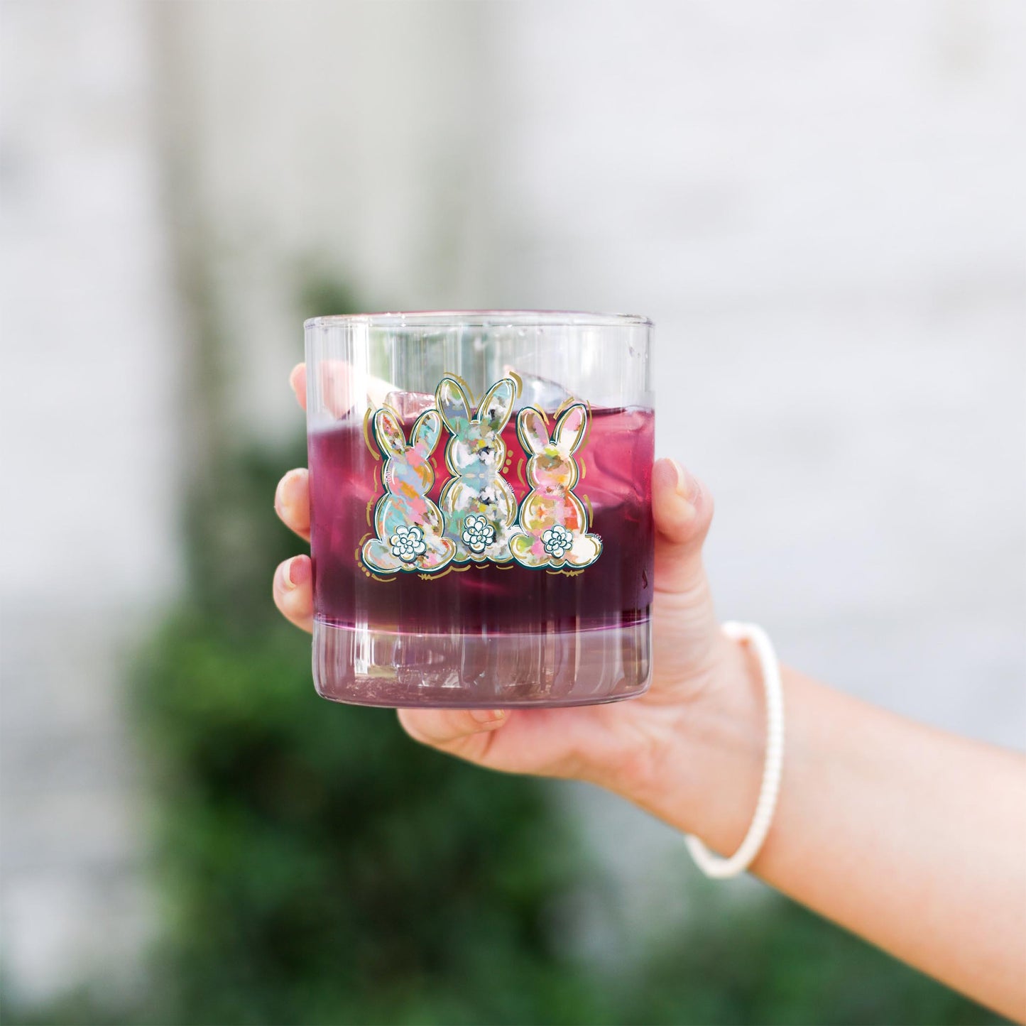 11oz Bourbon Glass-Painted Bunny Trio