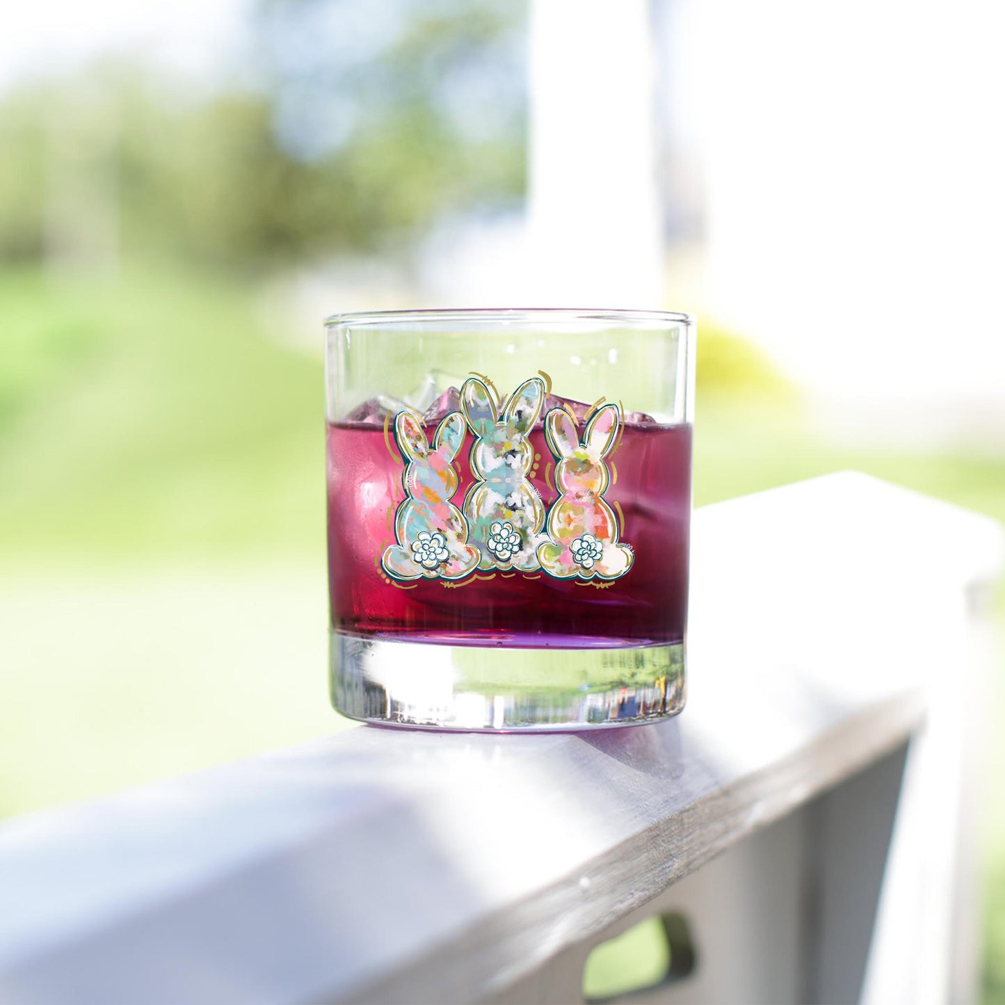 11oz Bourbon Glass-Painted Bunny Trio