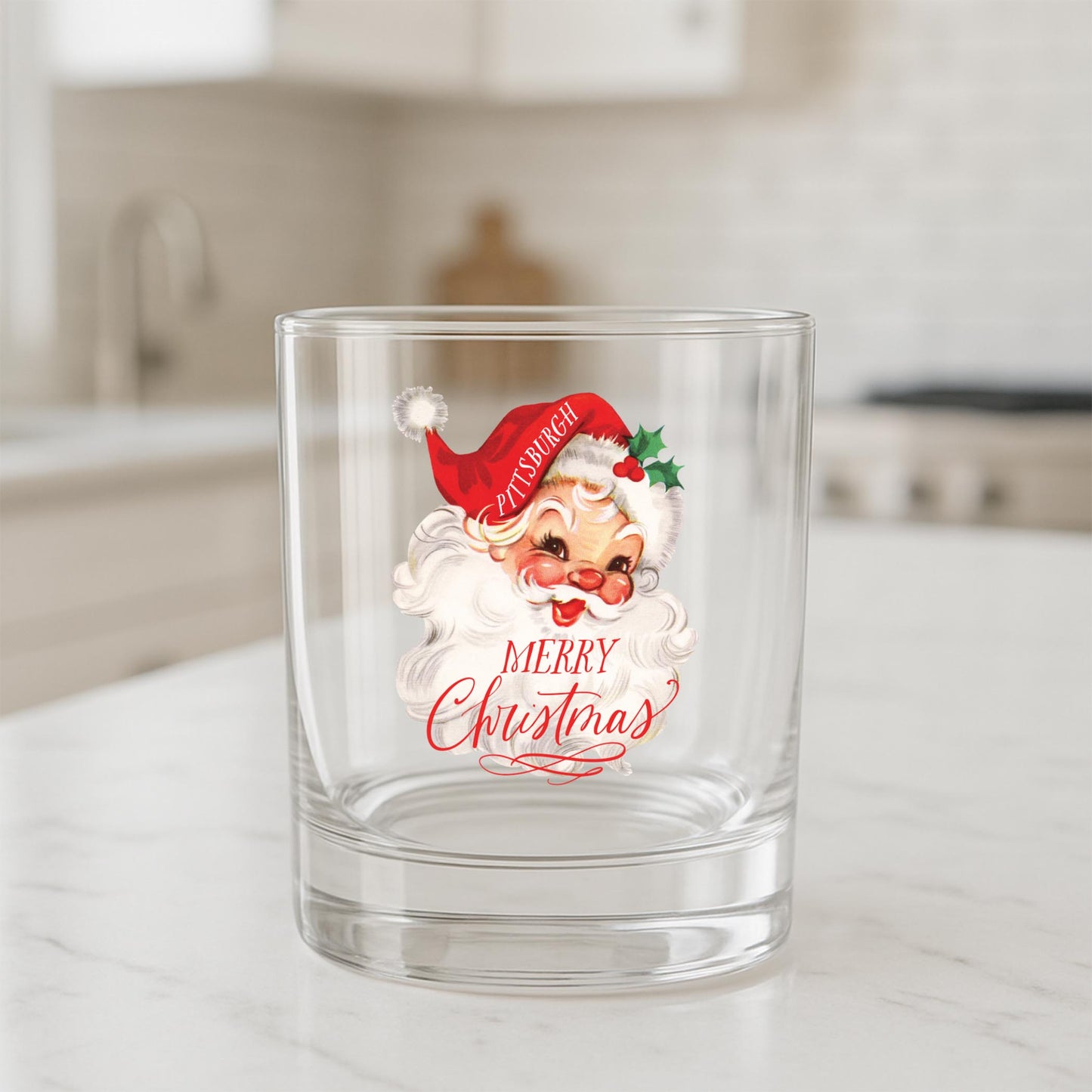 11oz Bourbon Glass-Classic Santa Merry Christmas -1
