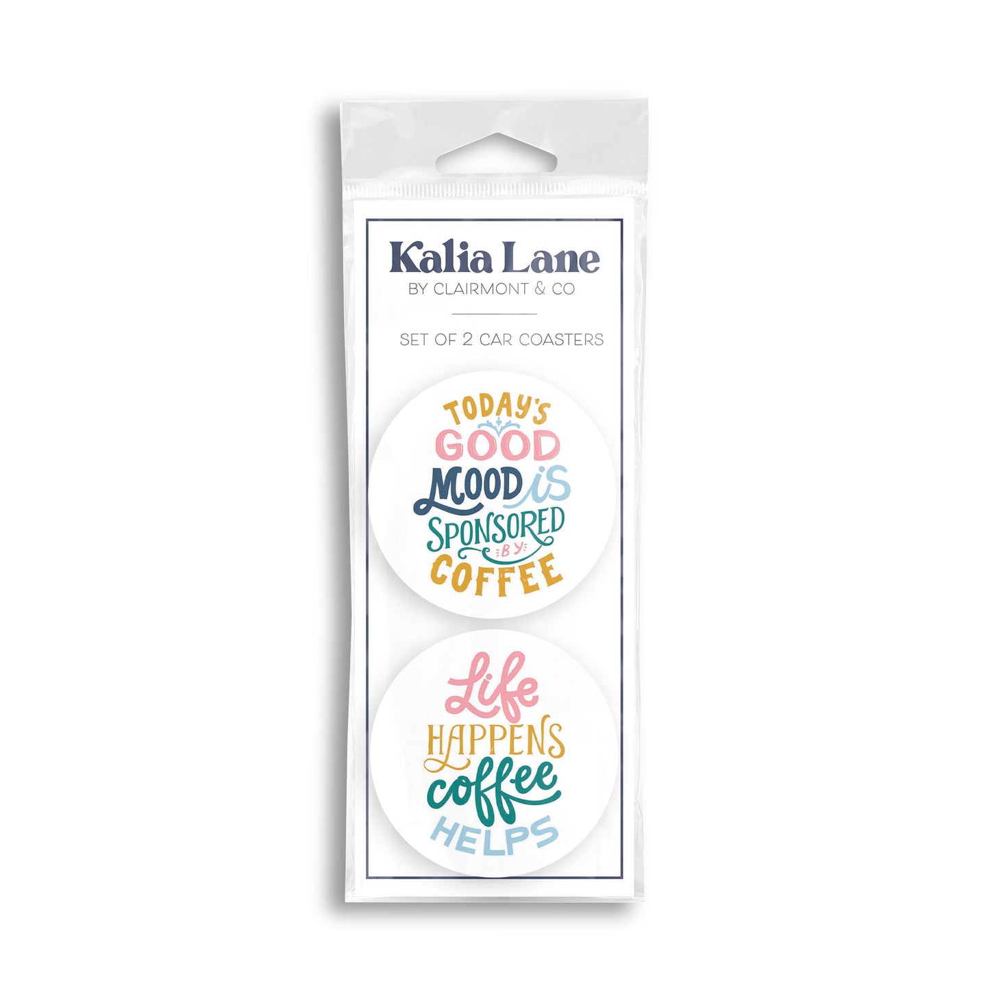 Car Coaster 2-Pack Kalia Lane-Good Mood & Coffee Helps -0
