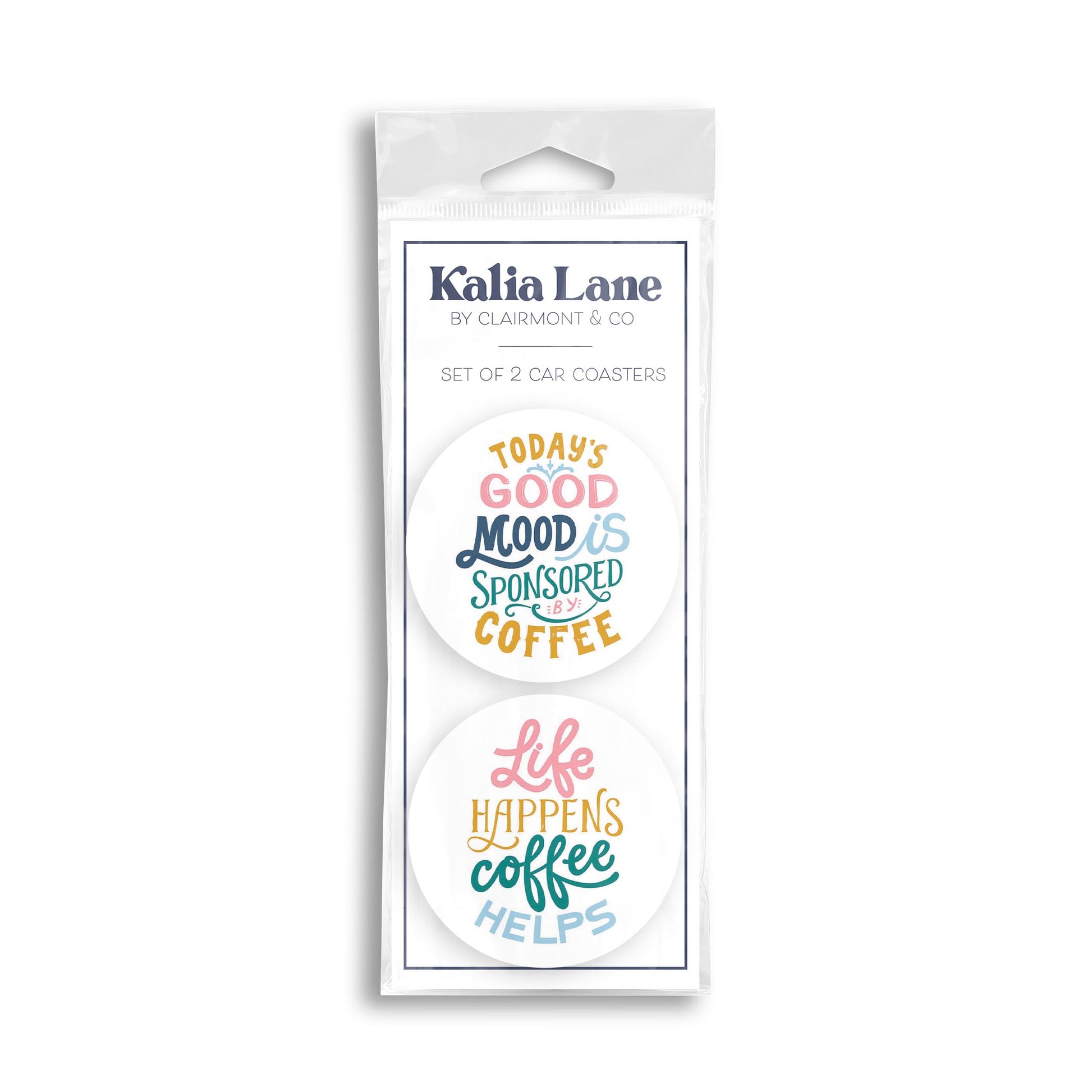 Car Coaster 2-Pack Kalia Lane-Good Mood & Coffee Helps -0