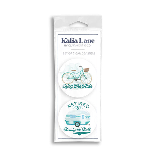 Car Coaster 2-Pack Kalia Lane-Retirement Enjoy The Ride & Ready To Roll -0