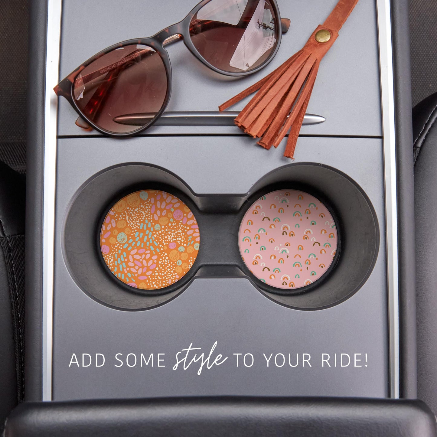 Car Coaster 2-Pack Kalia Lane-Bright Whimsical Patterns -1