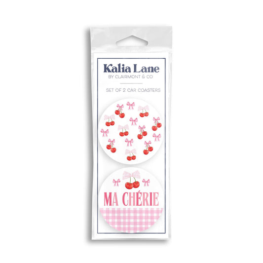 Car Coaster 2-Pack Kalia Lane-Cherry Pattern & Ma Chรฉrie