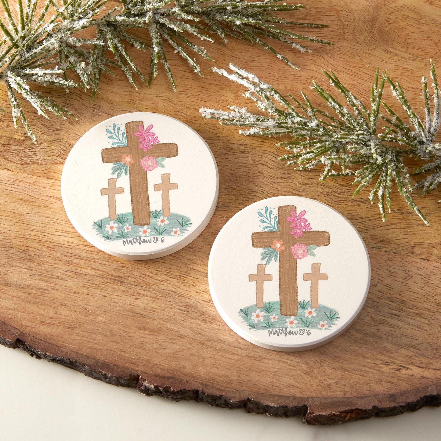 Car Coaster 2-Pack Kalia Lane-Floral Cross Matthew 28:6
