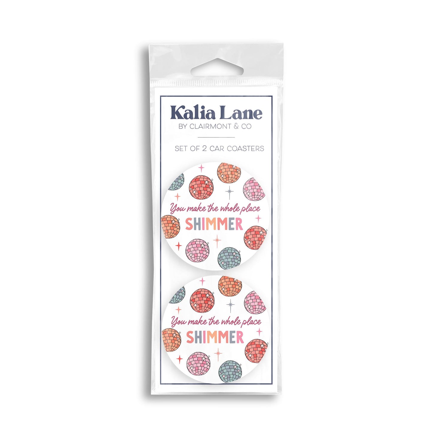 Car Coaster 2-Pack Kalia Lane-Whole Place Shimmer Disco Balls