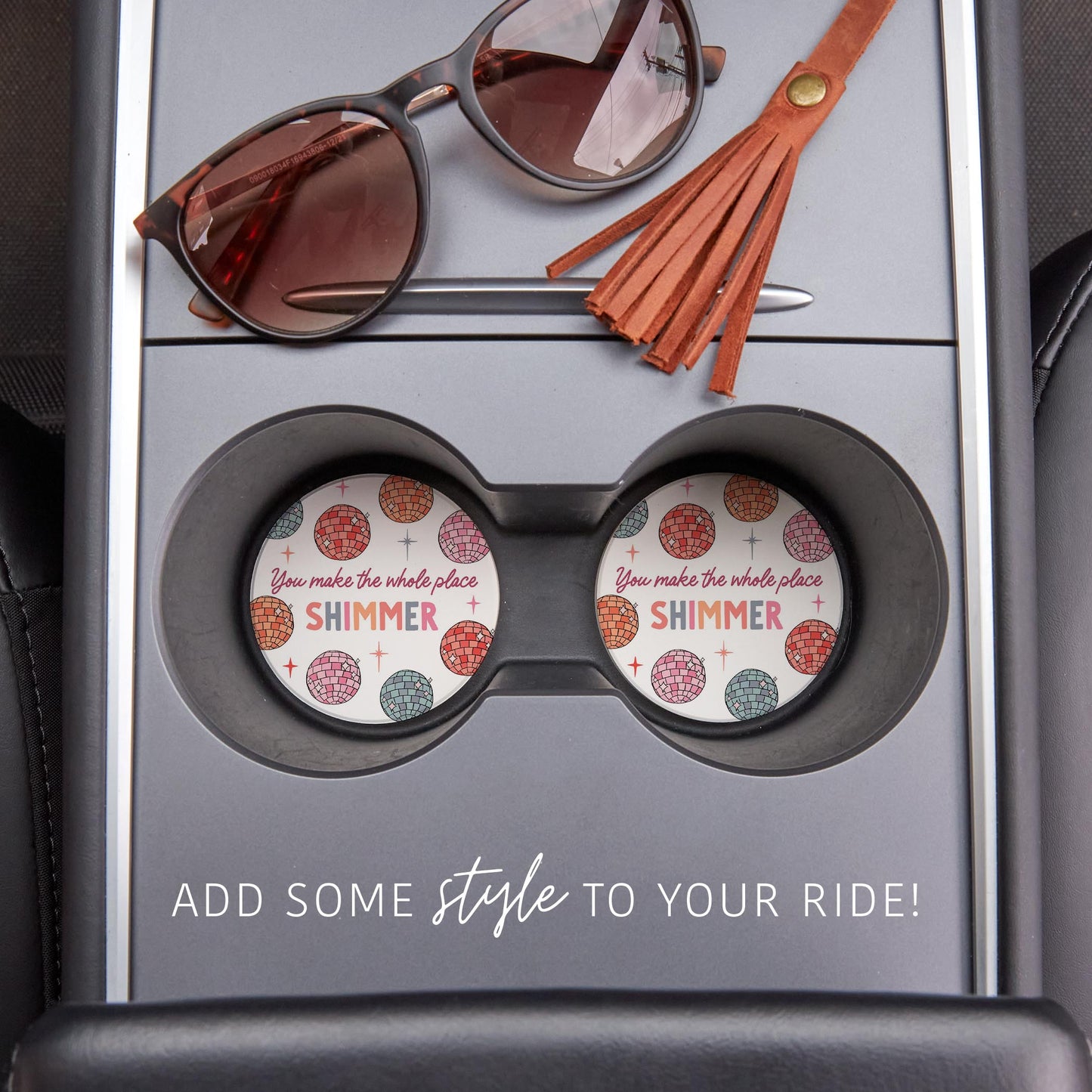 Car Coaster 2-Pack Kalia Lane-Whole Place Shimmer Disco Balls