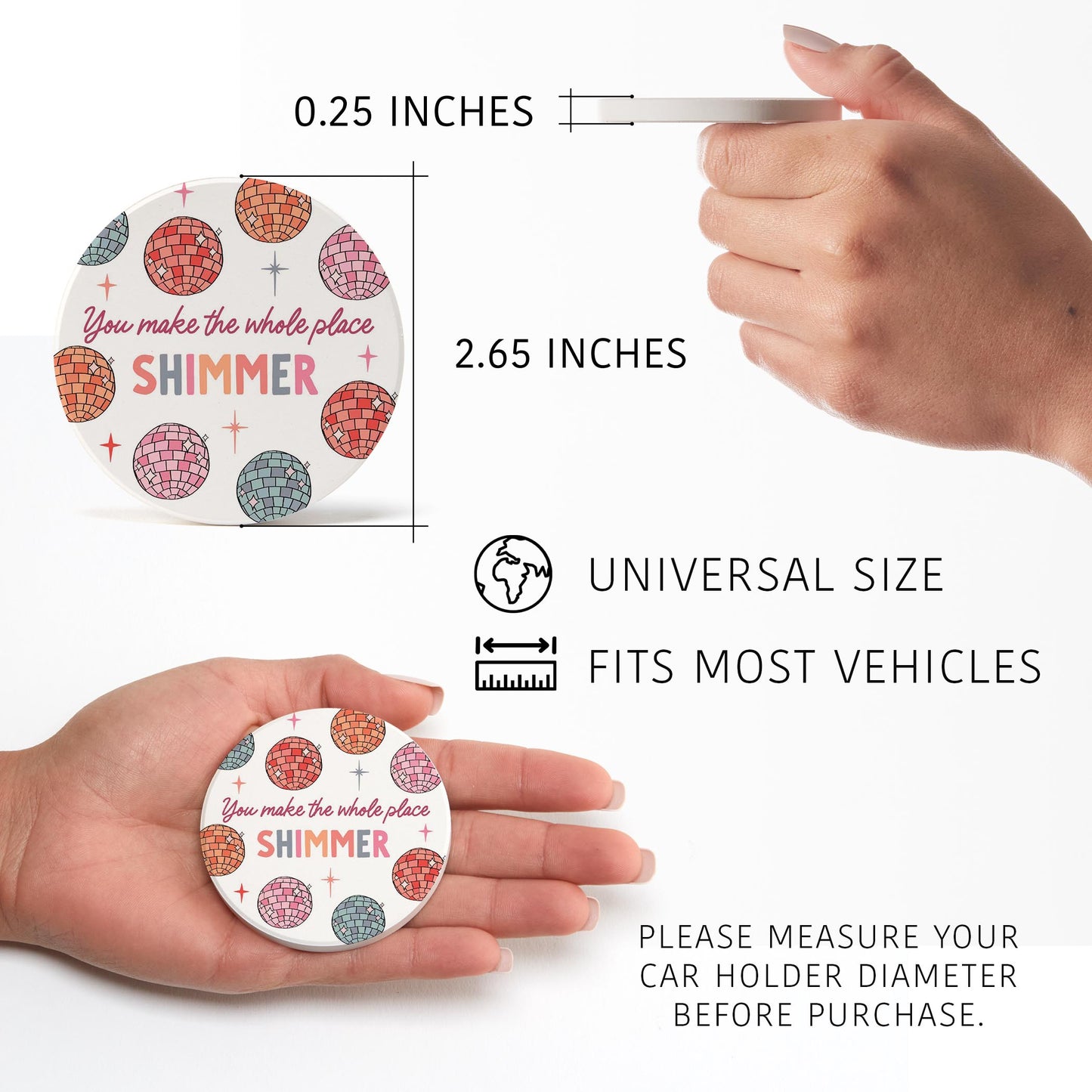 Car Coaster 2-Pack Kalia Lane-Whole Place Shimmer Disco Balls