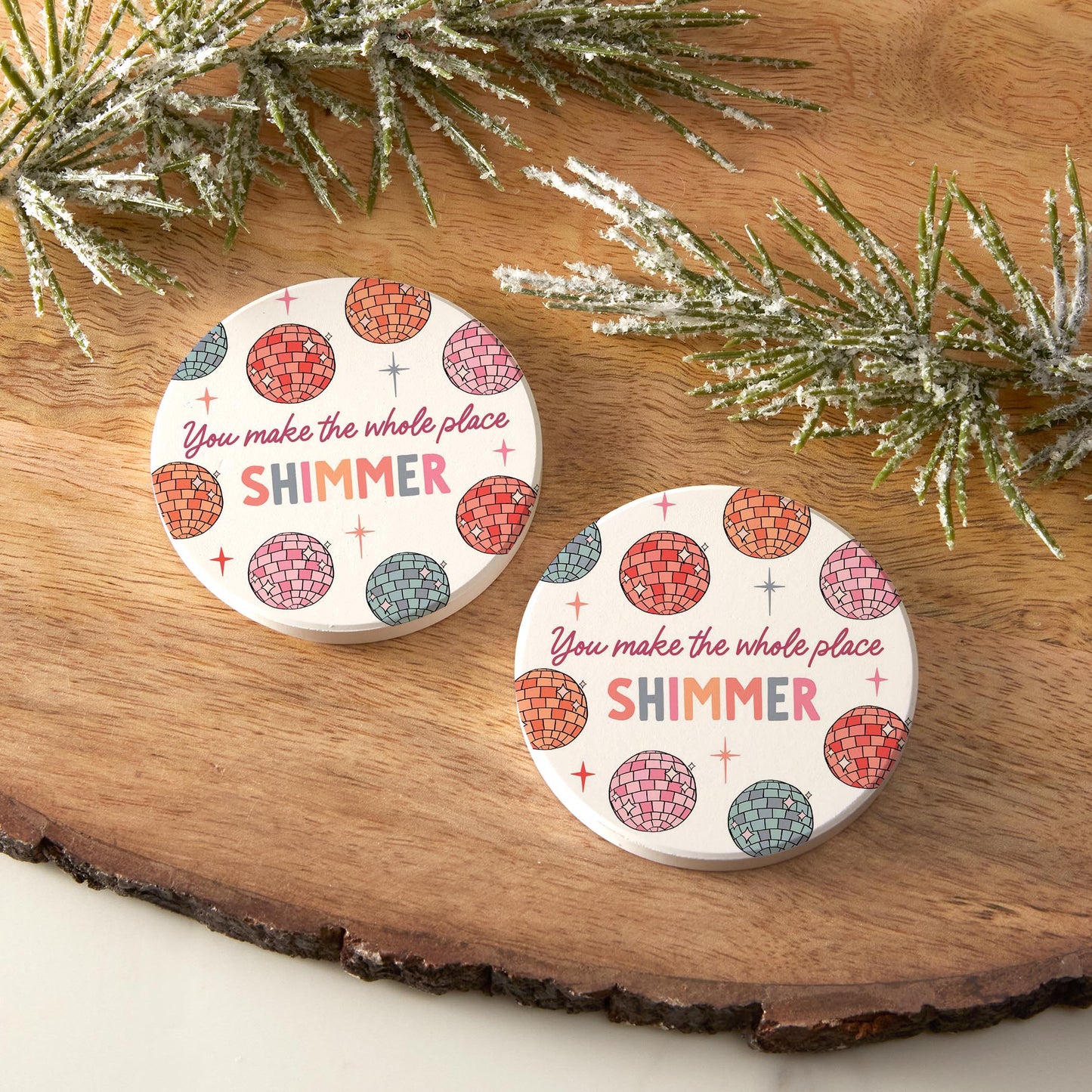Car Coaster 2-Pack Kalia Lane-Whole Place Shimmer Disco Balls