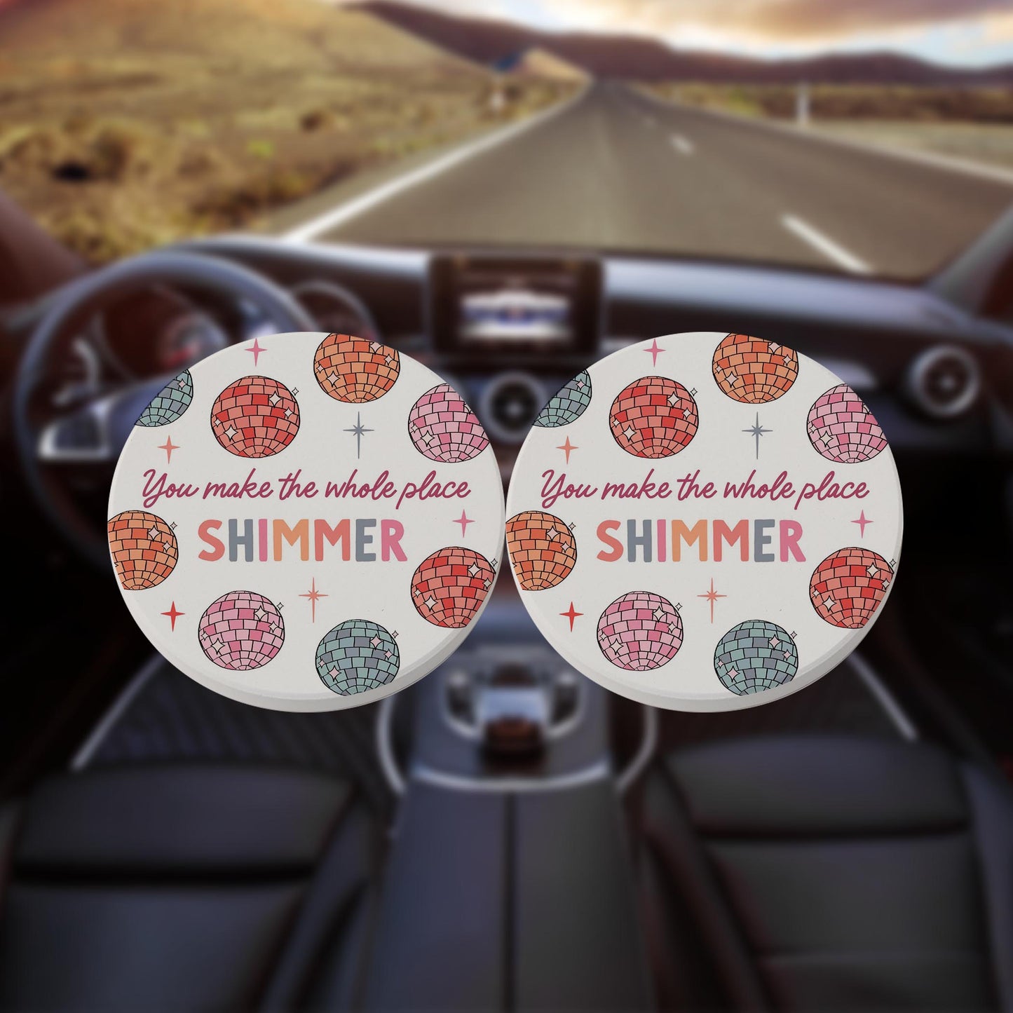 Car Coaster 2-Pack Kalia Lane-Whole Place Shimmer Disco Balls