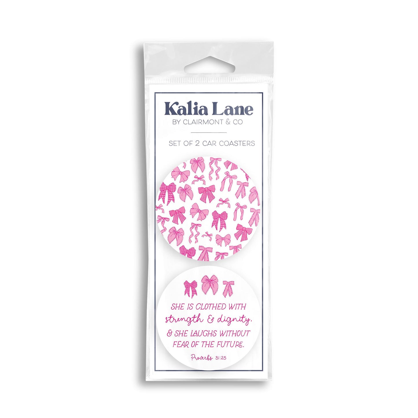 Car Coaster 2-Pack Kalia Lane-Pink Bows She Is Clothed & Pattern