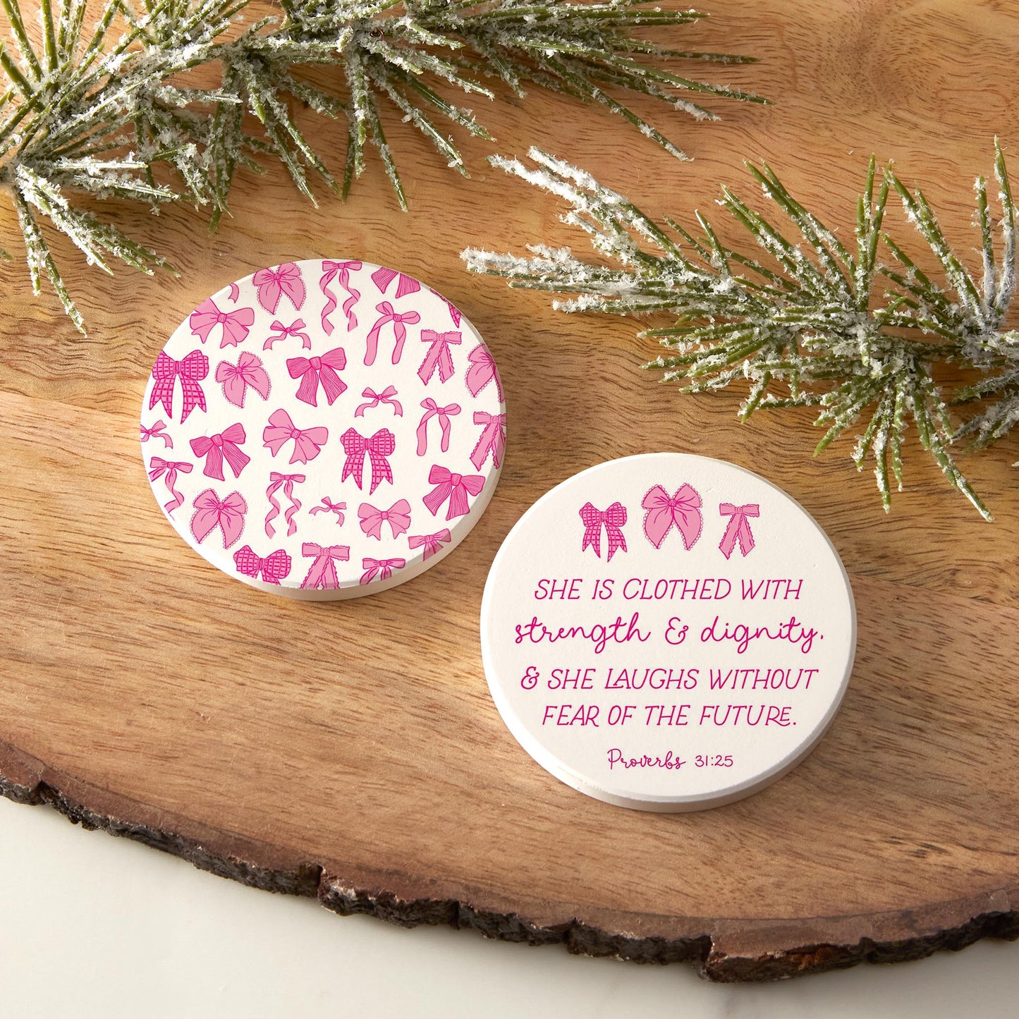 Car Coaster 2-Pack Kalia Lane-Pink Bows She Is Clothed & Pattern