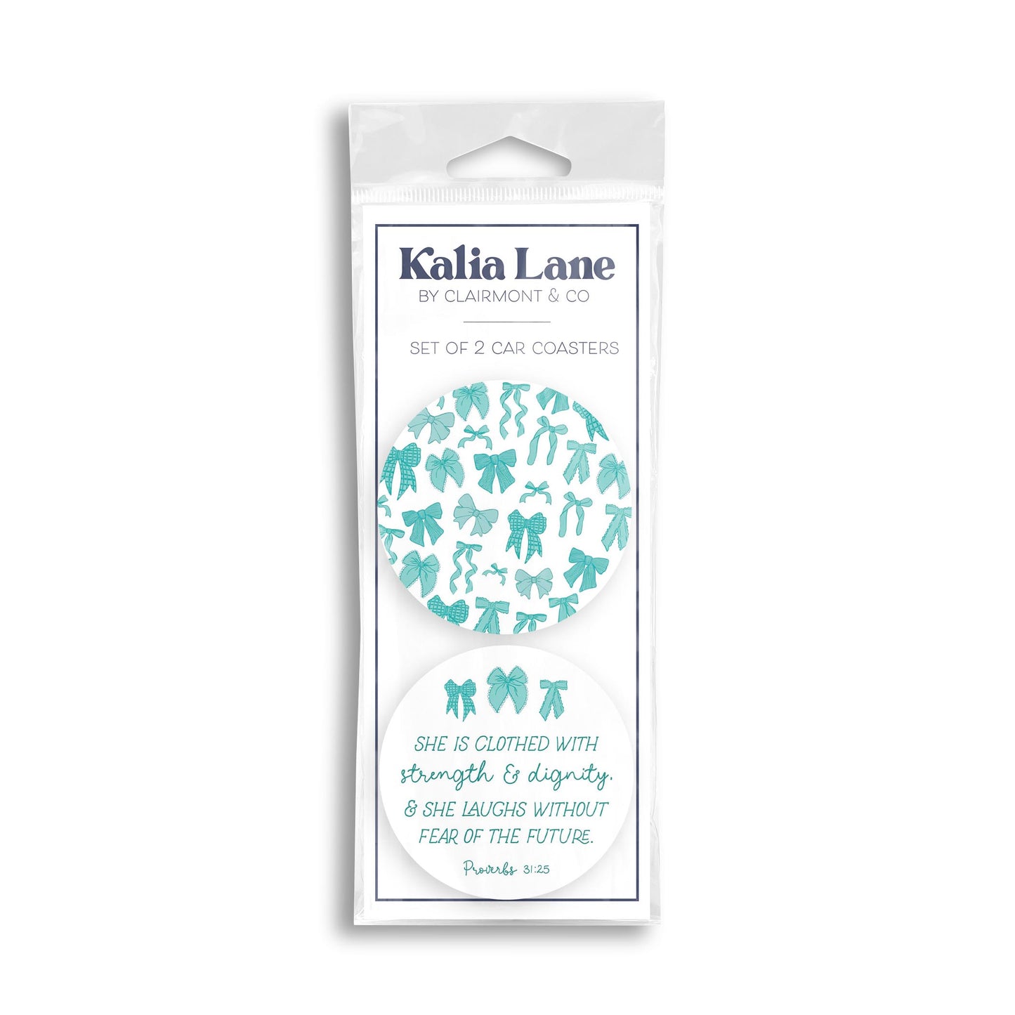 Car Coaster 2-Pack Kalia Lane-Blue Bows She Is Clothed & Pattern