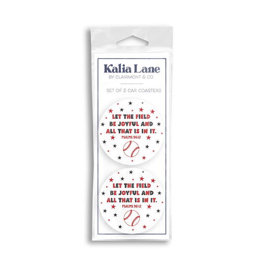 Car Coaster 2-Pack Kalia Lane-Let The Field Be Joyful Baseball Red & Black