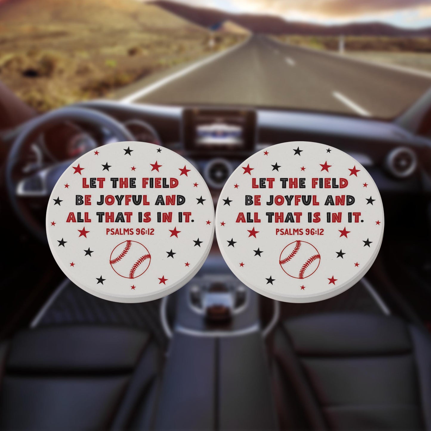 Car Coaster 2-Pack Kalia Lane-Let The Field Be Joyful Baseball Red & Black