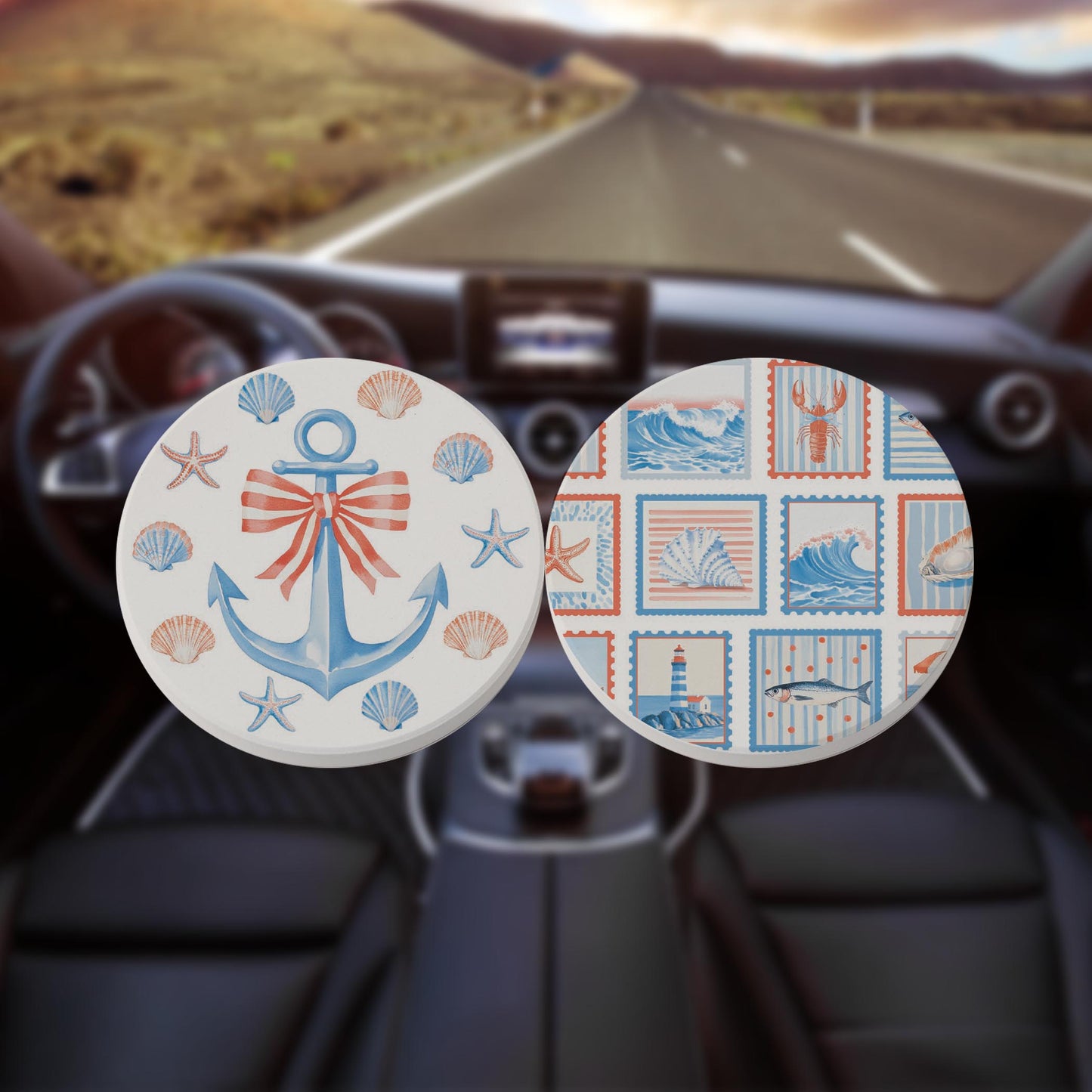 Car Coaster 2-Pack Kalia Lane-New England Tides Anchor & Stamps -8