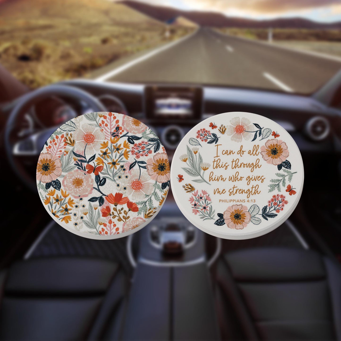 Car Coaster 2-Pack Kalia Lane-Pretty Things Floral Faith Strength & Pattern -8