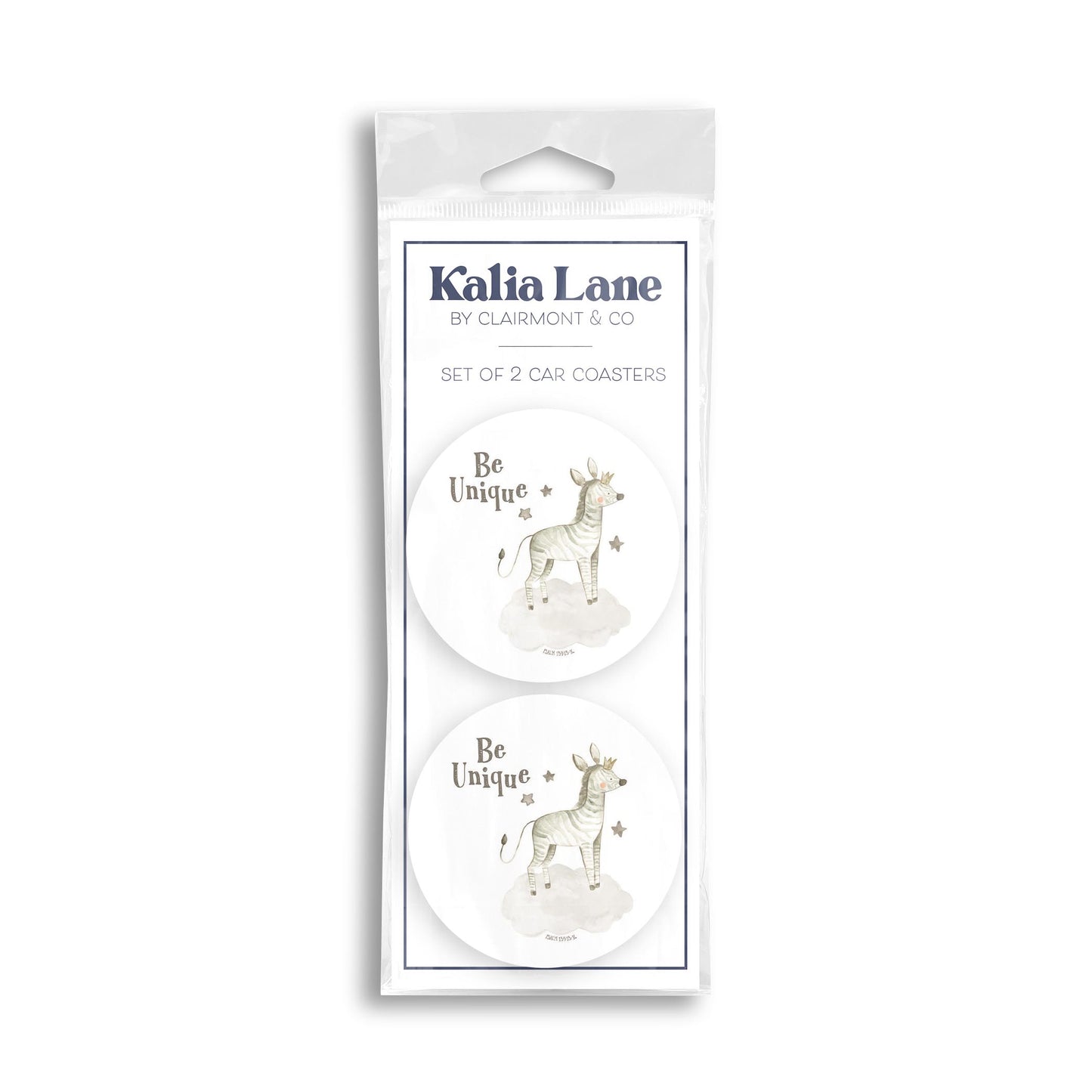 Car Coaster 2-Pack Kalia Lane-Be Unique Zebra White Background