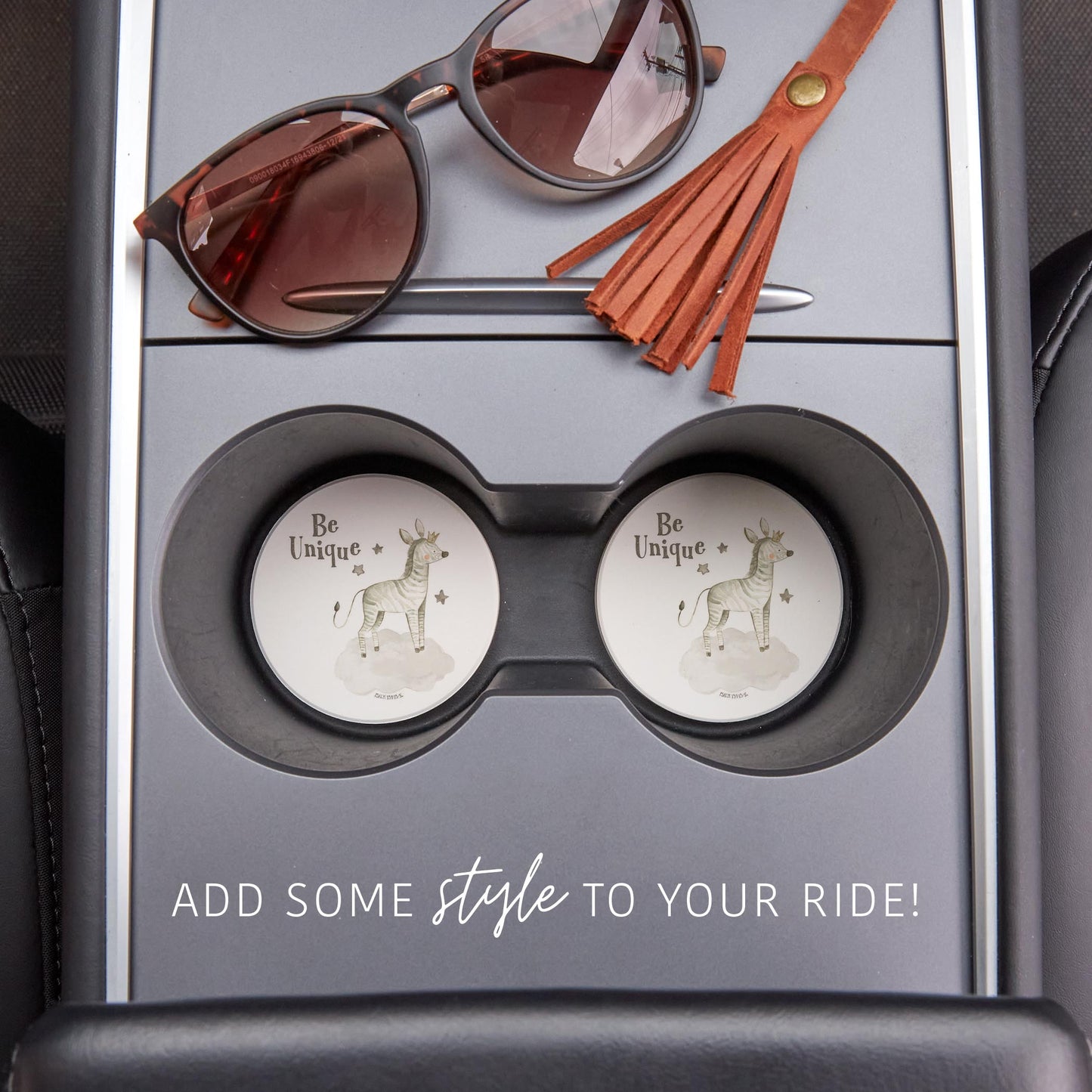 Car Coaster 2-Pack Kalia Lane-Be Unique Zebra White Background