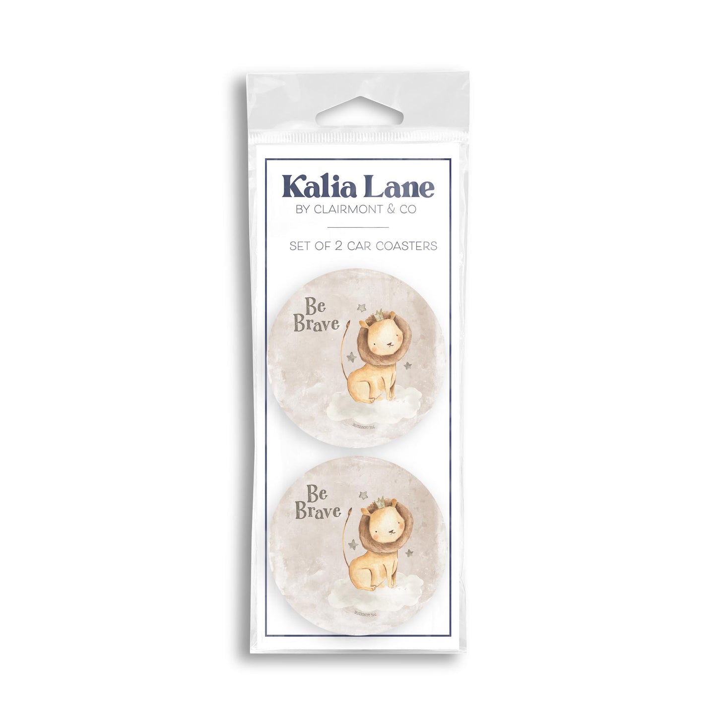 Car Coaster 2-Pack Kalia Lane-Be Brave Lion Painted Background