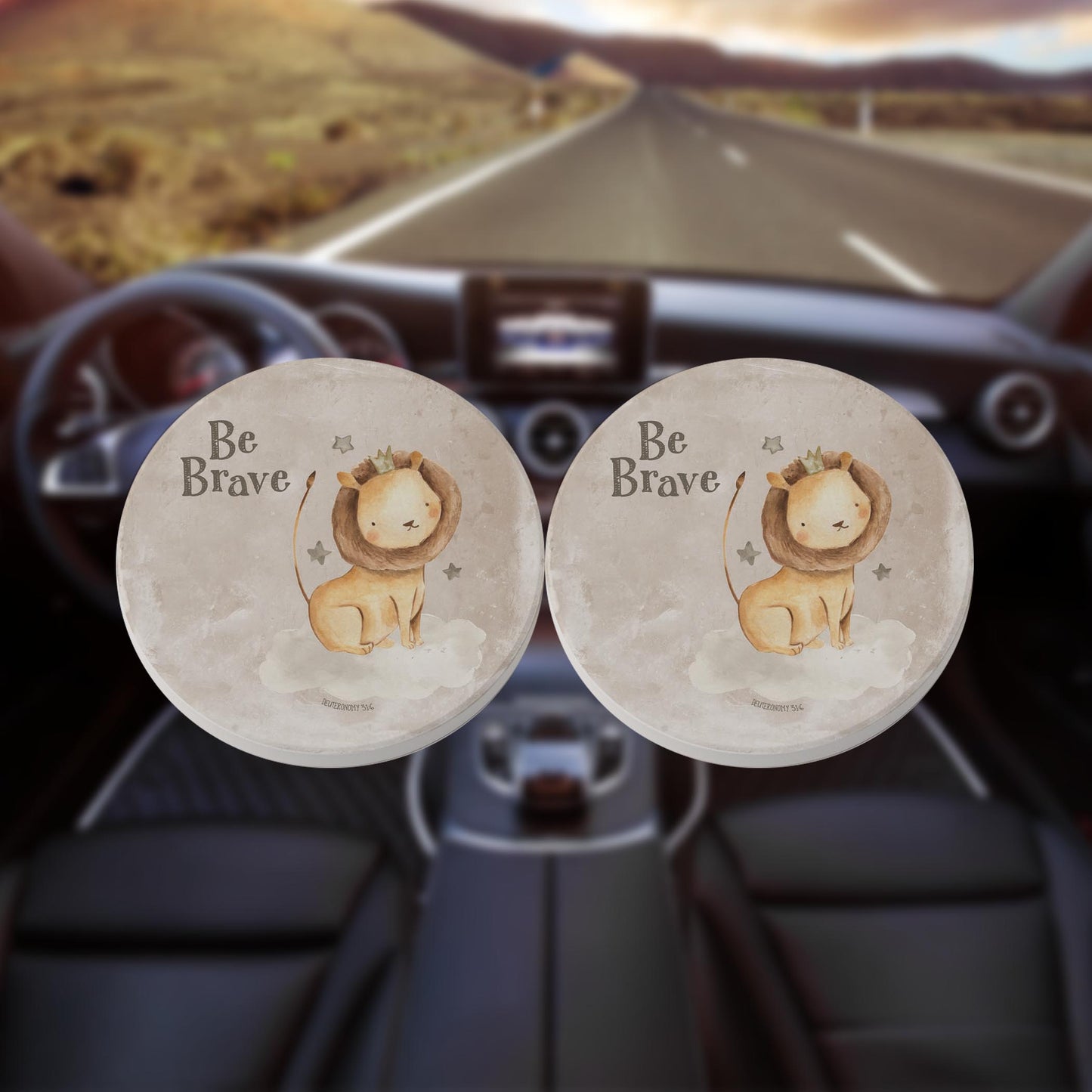 Car Coaster 2-Pack Kalia Lane-Be Brave Lion Painted Background