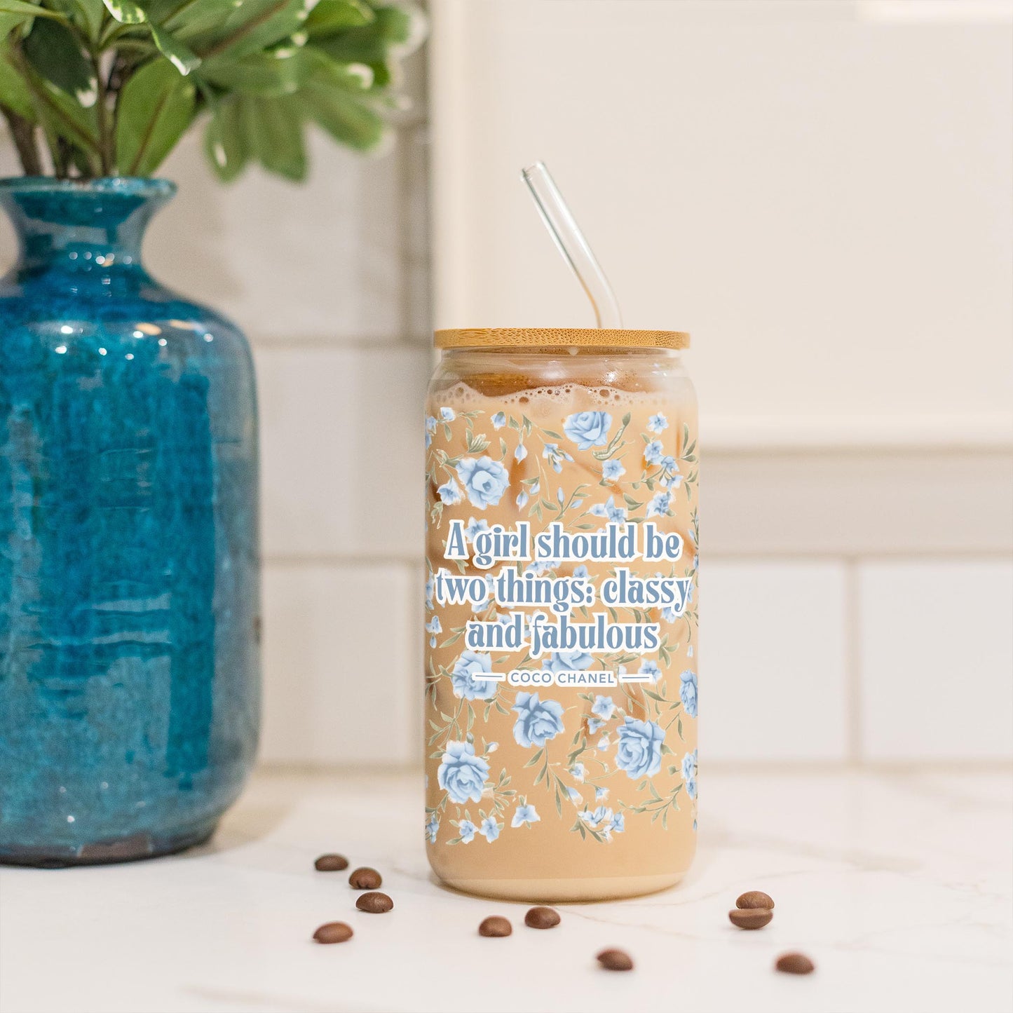 16oz Cold Brew Glass-Chinoiserie Chic Classy & Fabulous