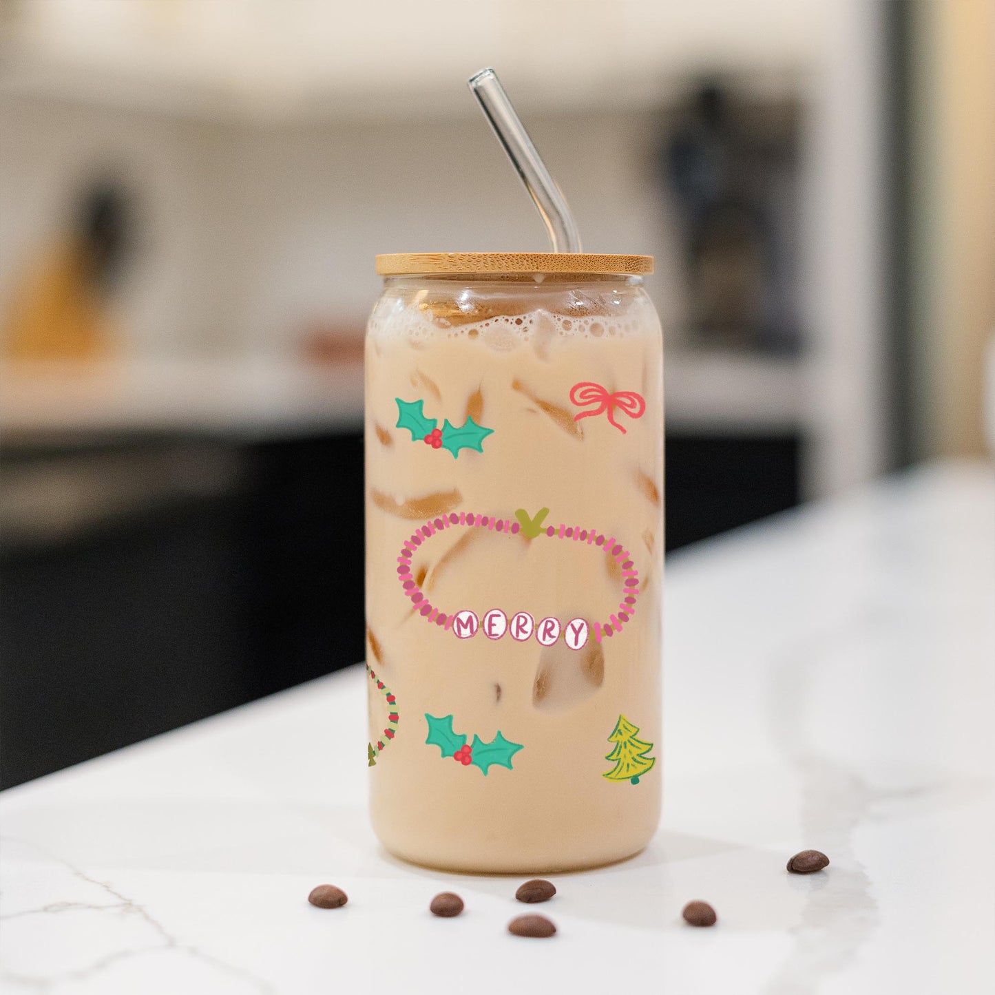 16oz Cold Brew Glass-Christmas Bracelets