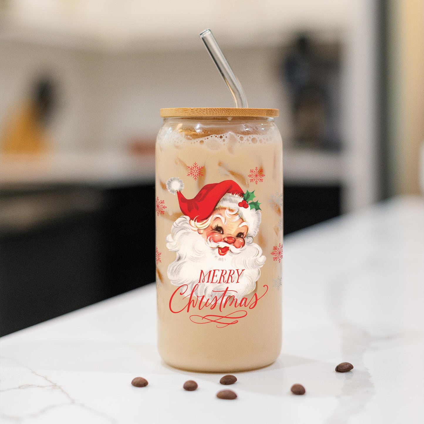 16oz Cold Brew Glass-Classic Santa