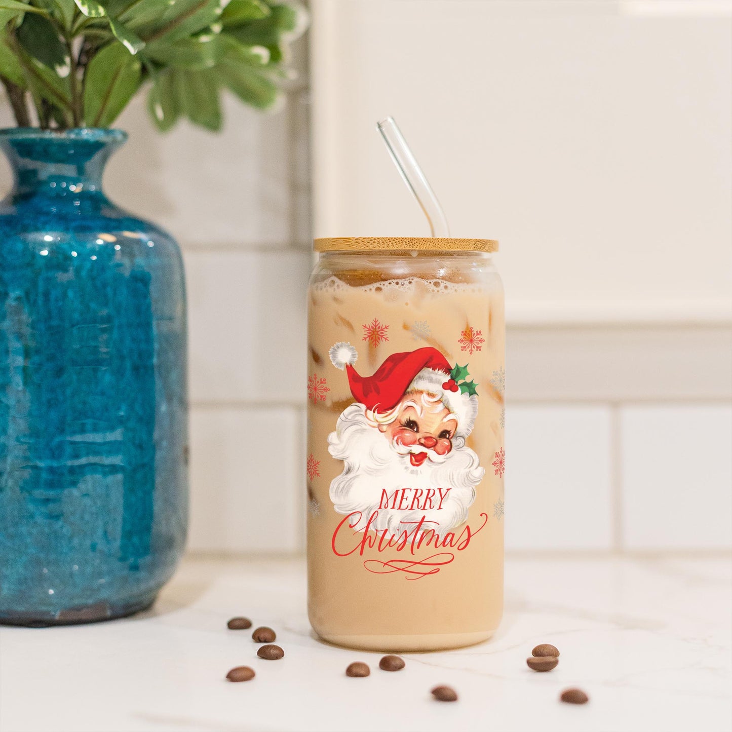 16oz Cold Brew Glass-Classic Santa