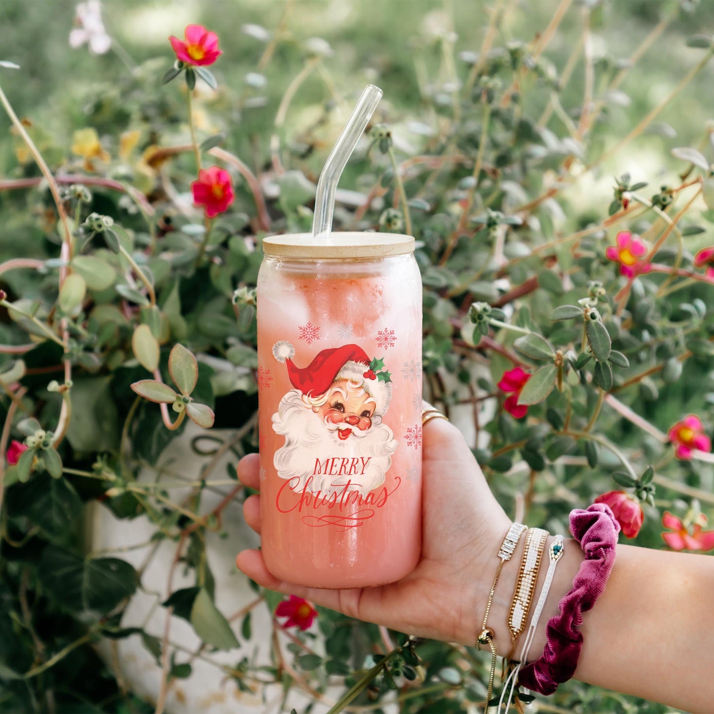 16oz Cold Brew Glass-Classic Santa