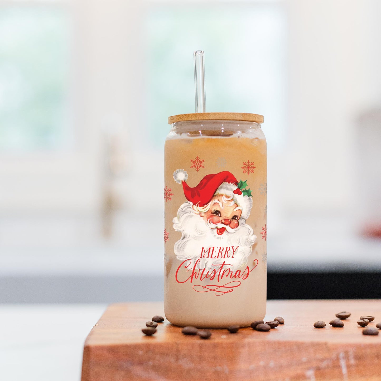 16oz Cold Brew Glass-Classic Santa