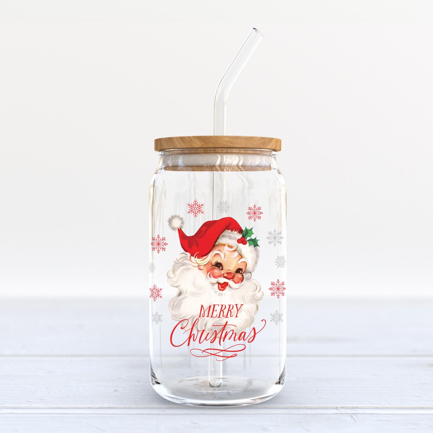 16oz Cold Brew Glass-Classic Santa