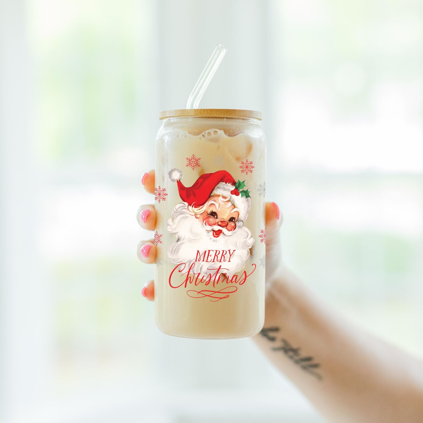 16oz Cold Brew Glass-Classic Santa