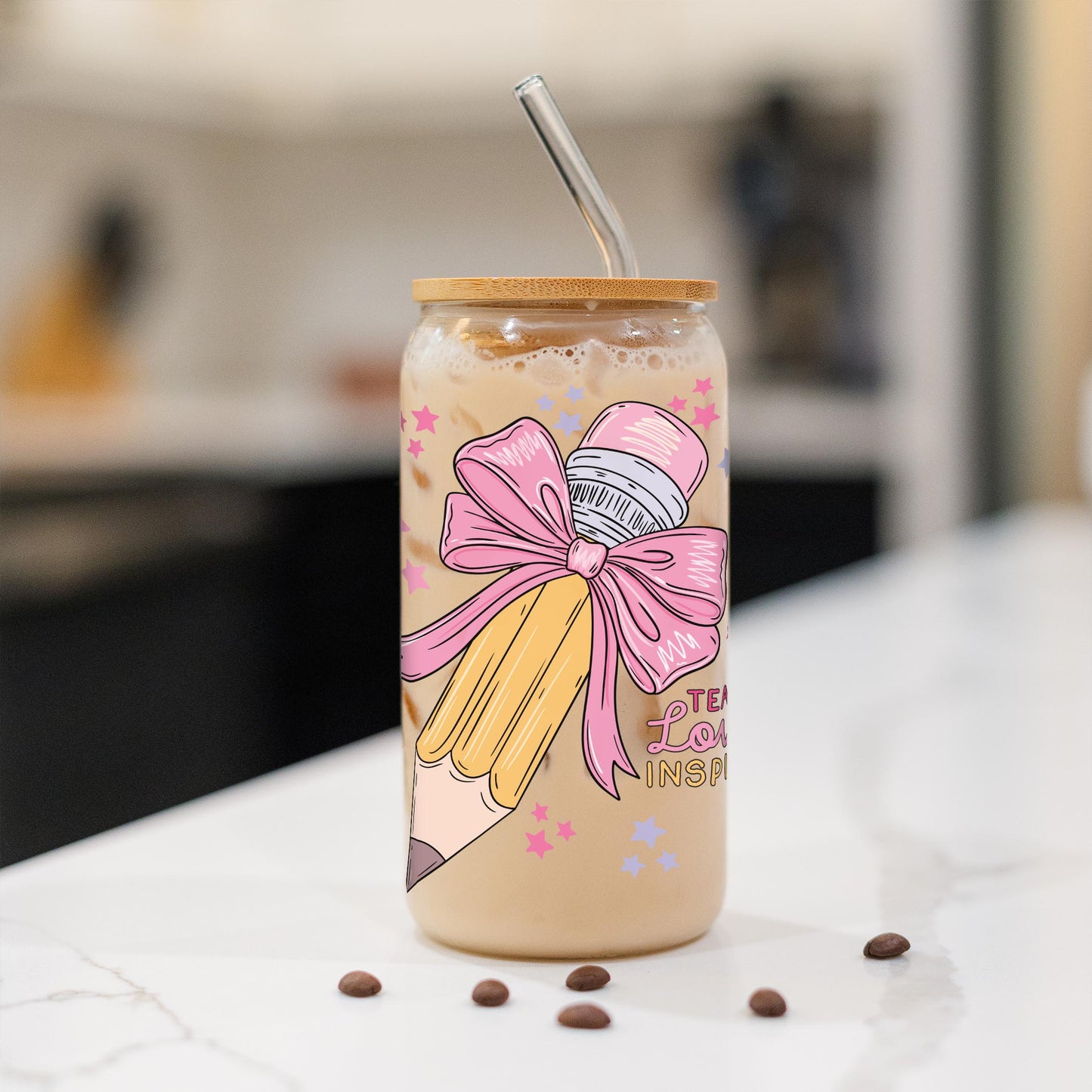 16oz Cold Brew Glass-Classroom Coquette Teach Love Inspire -1