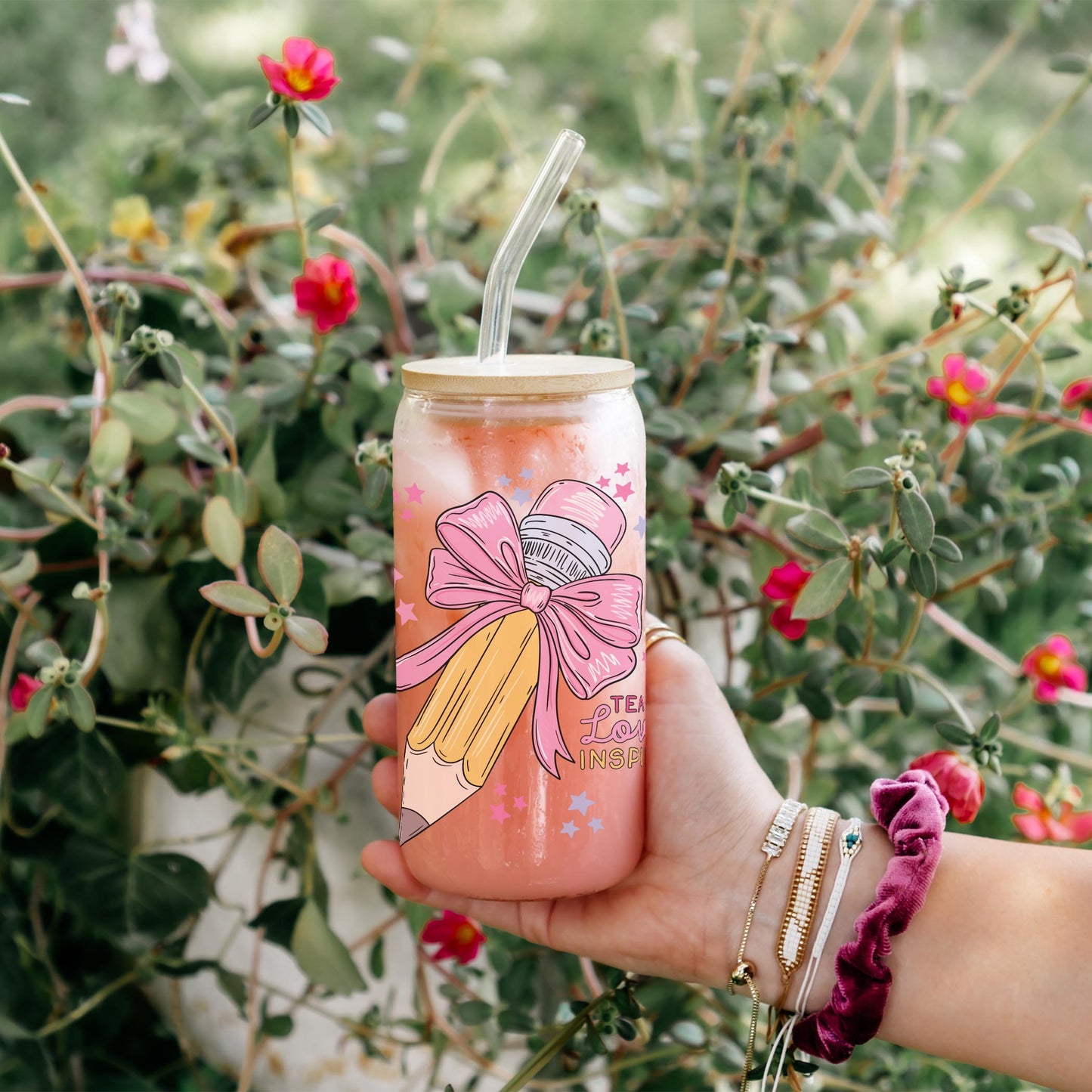 16oz Cold Brew Glass-Classroom Coquette Teach Love Inspire -4