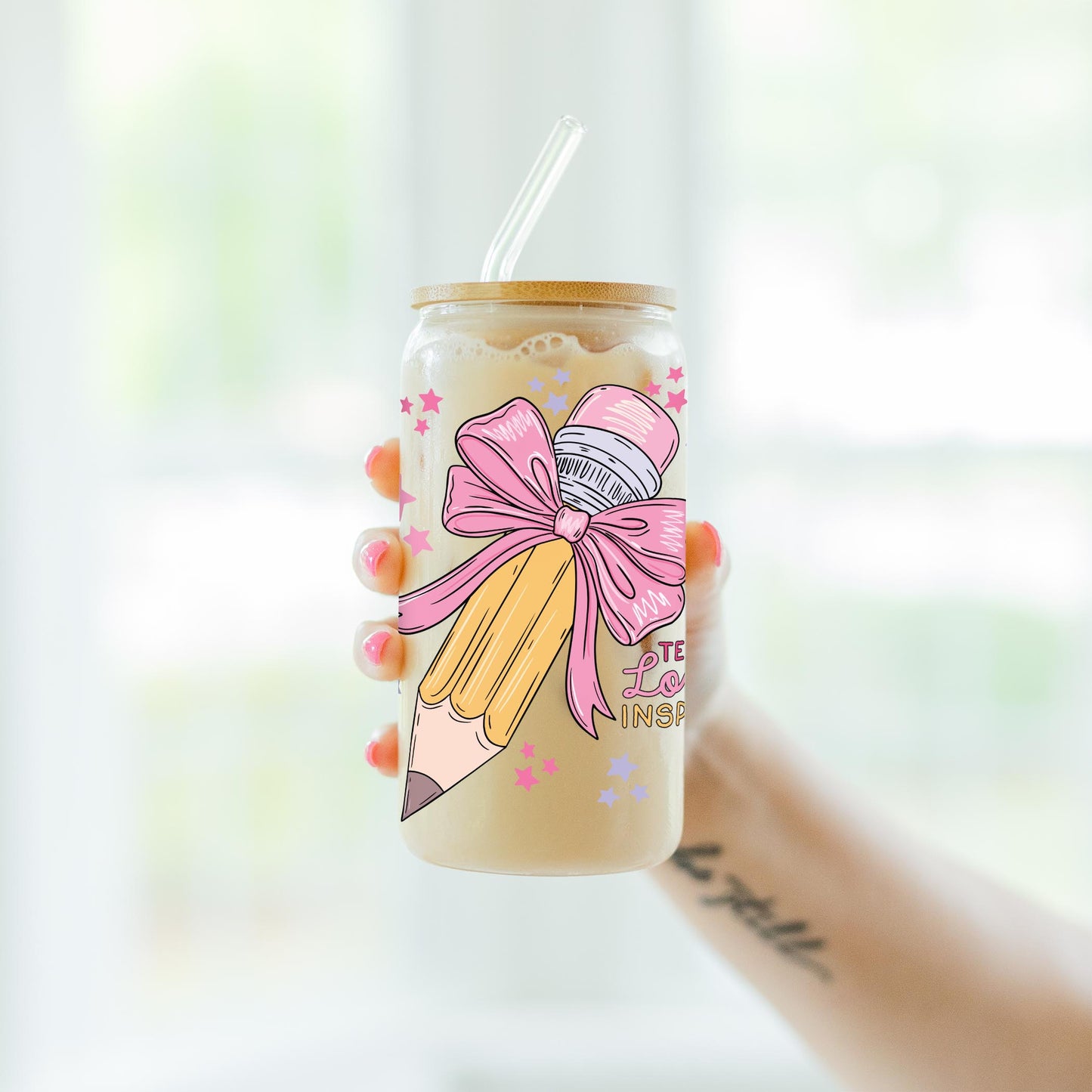 16oz Cold Brew Glass-Classroom Coquette Teach Love Inspire -7