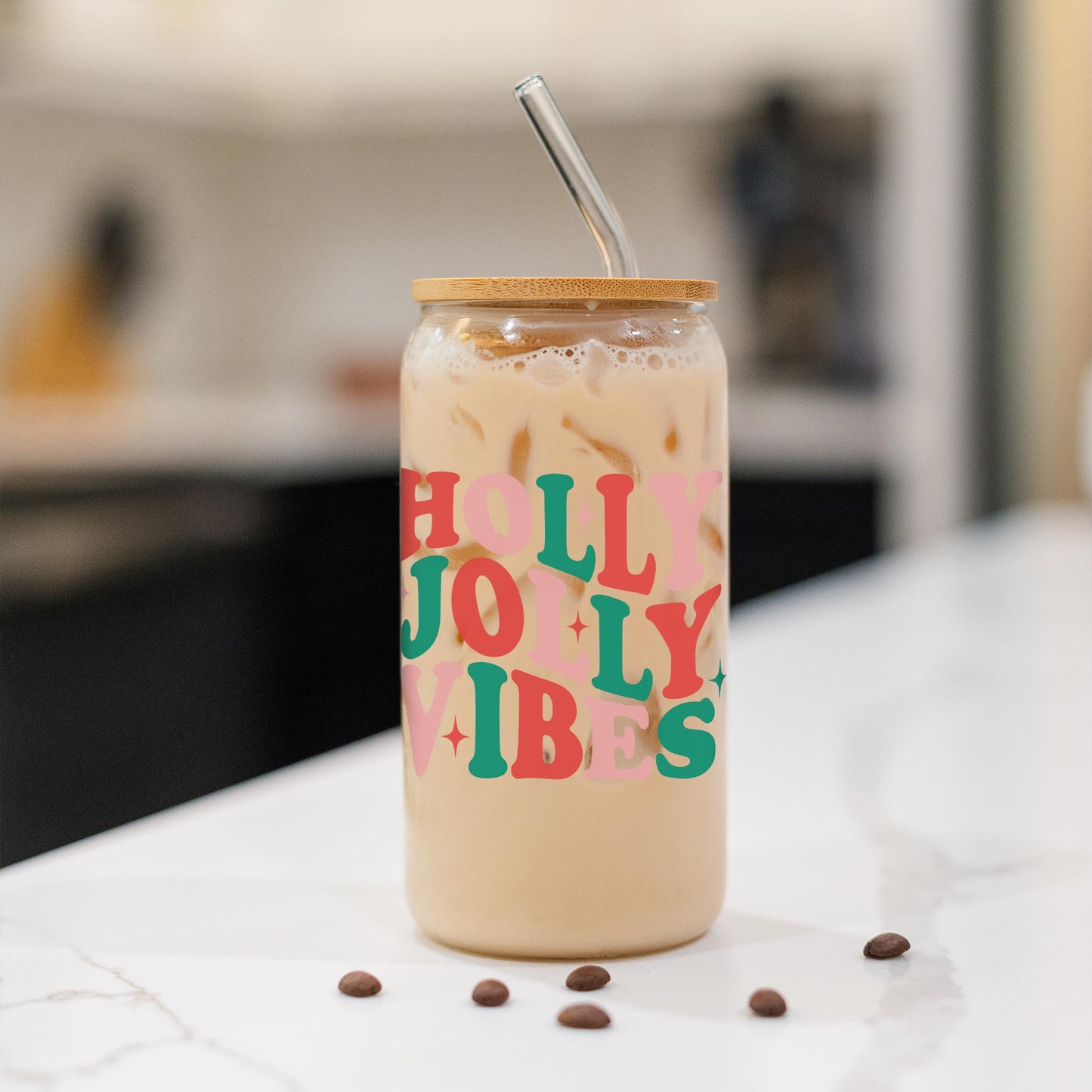 16oz Cold Brew Glass-Holly Jolly Vibes